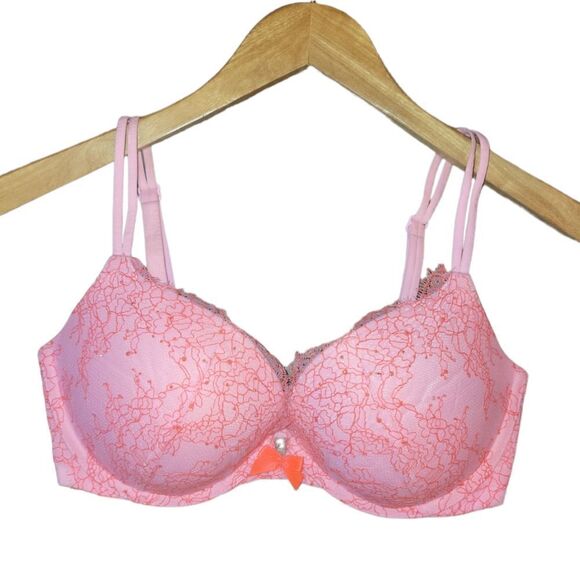 Victoria's Secret Other - Victoria's Secret Very Sexy Push Up Bra Bling Rhinestone Pink Lace 32DD 32E